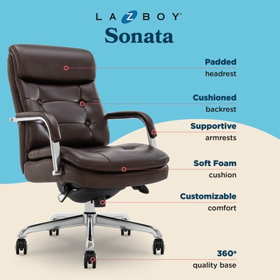 La-Z-Boy Sonata Ergonomic Bonded Leather Swivel Executive Chair, Dark Brown and Chrome (CCHR10014E)