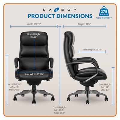La-Z-Boy Aberdeen Ergonomic Bonded Leather Swivel Executive Chair, Black (51545-BLK)
