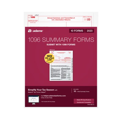 Adams 2023 1096 Summary Tax Forms, 10/Pack (STAX1096-23) | Quill