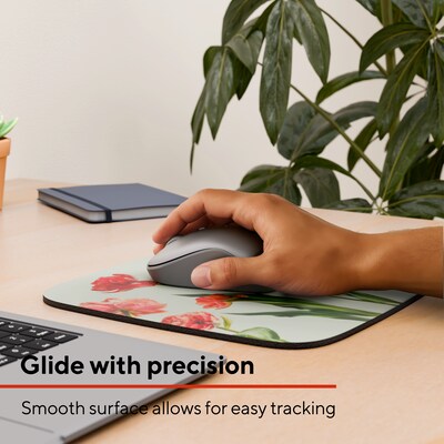 Staples TECH Non-Skid Mouse Pad, PINK FLORAL (ST63283)
