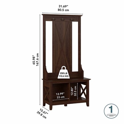 Bush Furniture Key West 66" Hall Tree with Shoe Storage Bench, Bing Cherry (KWS166BC-03)