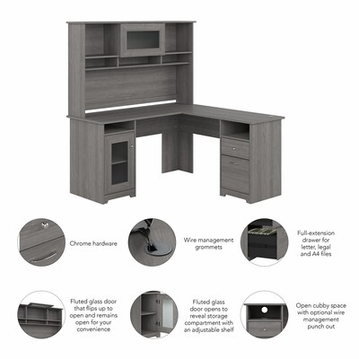 Bush Furniture Cabot 60"W L Shaped Computer Desk with Hutch and Storage, Modern Gray (CAB001MG)
