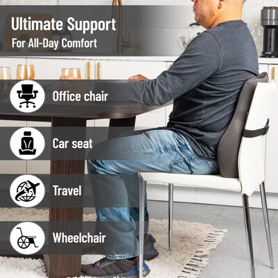 Mind Reader Memory Foam Ergonomic Lower Back Cushion Office Chair Support, Gray (VERTBACK-GRY)