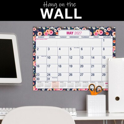 2026-2027 Excello Brands Large Print  22" x 17" Academic Monthly Desk Pad Calendar, Navy Floral (DP-AY26-2217-84)