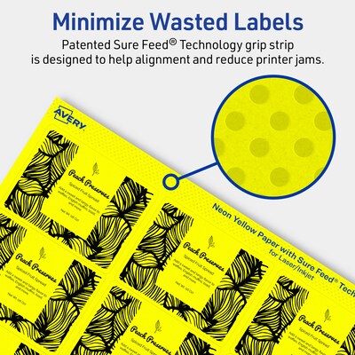 Avery Laser/Inkjet Rectangle Multipurpose Labels, 2" x 2-5/8", Neon Yellow, 150/Pack (94235)