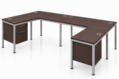 Boss Office Products Simple System 71W L-Shaped Desk with Pedestal, Driftwood, 2/Set (SGSD008-203)