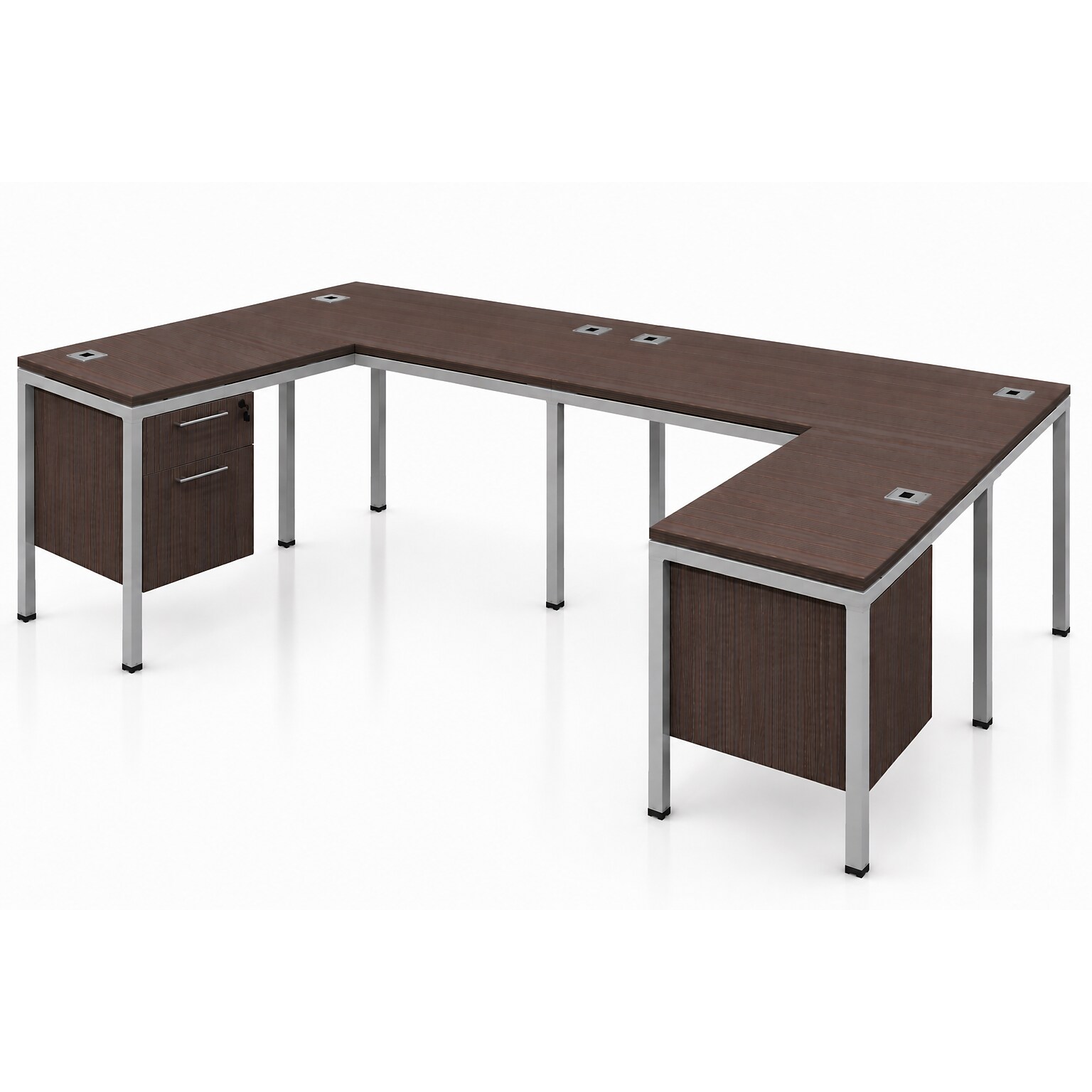 Boss Office Products Simple System 71W L-Shaped Desk with Pedestal, Driftwood, 2/Set (SGSD008-203)