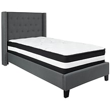 Flash Furniture Riverdale Tufted Upholstered Platform Bed in Dark Gray Fabric with Pocket Spring Mat