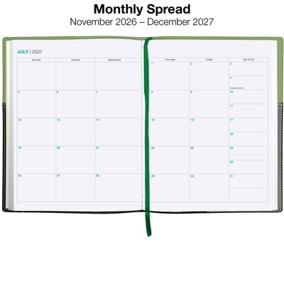 2027 Excello Brands 8" x 10" Weekly & Monthly Standard Planner, Paperboard Cover, Green/Black (PKT-CY27-810-GN)