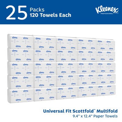 Kleenex Premiere Recycled Multifold Paper Towels, 2-ply, 120 Sheets/Pack, 25 Packs/Carton (13254)