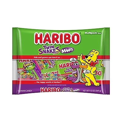 Haribo Twin Snakes Minis Gummy Candy, Assorted Flavors, 9.5 oz., 20 Pieces (87177)