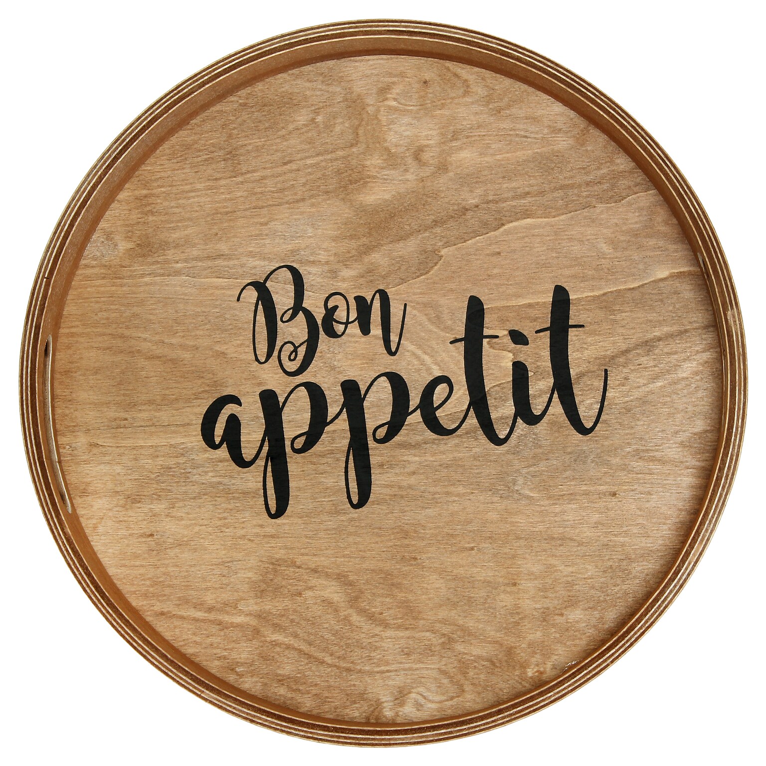 Elegant Designs Bon Appetit Decorative 13.75 Round Wood Serving Tray w/ Handles, Natural Wood (HG2013-NBA)