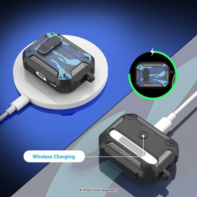 SaharaCase Raider Series Heavy Duty Secure Lock Case for Airpods Pro 3, Shock Absorbing Corners, Camo Blue (HP00222)