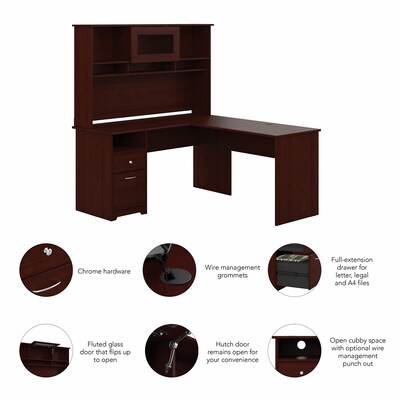 Bush Furniture Cabot 60"W L Shaped Computer Desk with Hutch and Drawers, Harvest Cherry (CAB046HVC)