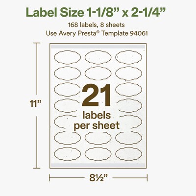 Avery Hemp Oval Scalloped Laser/Inkjet Multipurpose Labels, 1-1/8" x 2.25", Off-White (168/Pack)