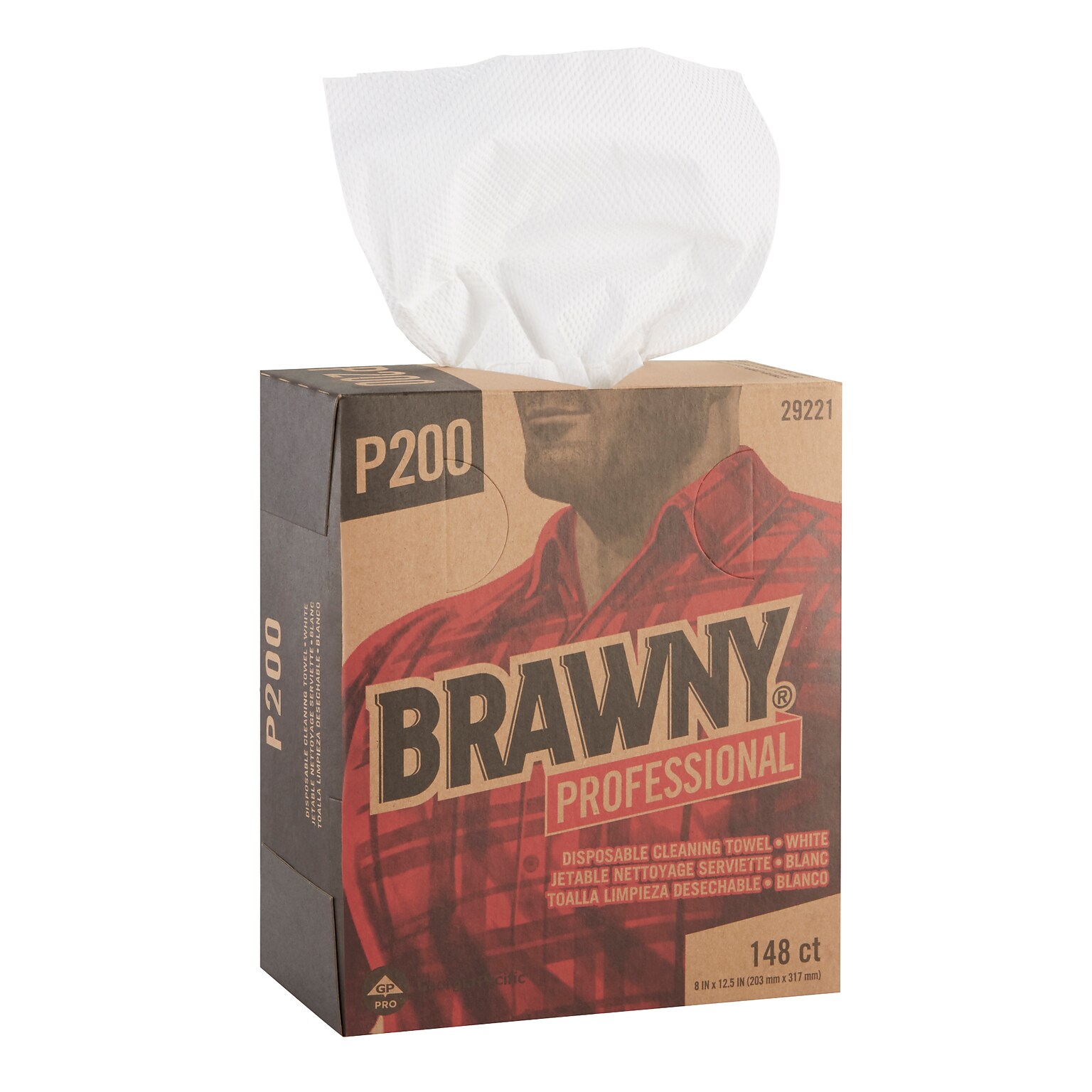 Brawny P200 Paper Cleaning Wipers, 12.5 x 8, White, 20/Carton (29221)