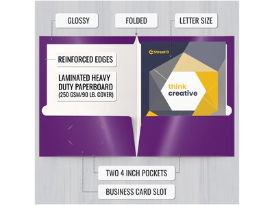 Better Office Glossy 2-Pocket Portfolio Folder, Purple, 25/Pack (80184-25PK)