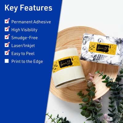 Avery Laser/Inkjet Rectangle Multipurpose Labels, 1" x 2.5", Bright Yellow, 1920/Box (94221)