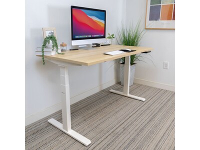 Mount-It! Ultimate 55"W Electric Rectangular Adjustable Standing Desk, Maple/White (MI-18077)