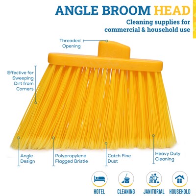 BISON LIFE Multi Surface Indoor/Outdoor 13"  Polypropylene Bristle Flagged Angled Broom, Yellow, 6/Pack (BPHD-ANBR-PP-Y-6)