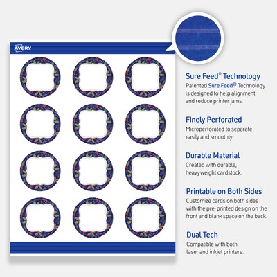 Avery Silver-Navy Matte Blank Card, White, 120/Pack (S00-FHS)