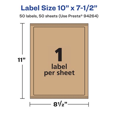 Avery Laser/Inkjet Rectangle Multipurpose Labels, 10" x 7.5", Kraft Brown, 50 Labels/Box ( 94264)