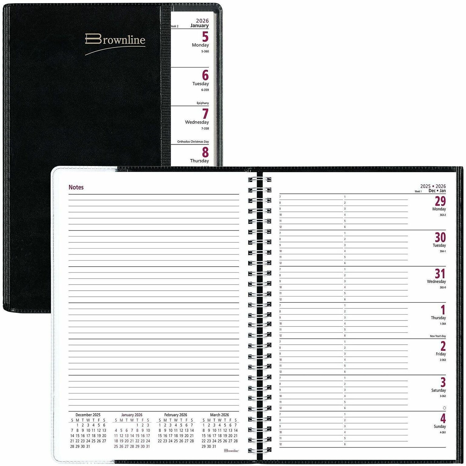 Brownline Pre-Vu Weekly Planner, Transparent Section, English, Black (CB920.BLK) (REDCB920BLK)