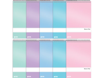 Better Office Steno Pads, 6" x 9", Gregg-Ruled, Assorted Colors, 80 Sheets/Pad, 10 Pads/Pack (25810-10PK)