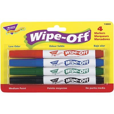 TREND enterprises, Inc. Wipe-Off Marker, Medium Point, Standard Colors, Pack of 4 (T-98003)