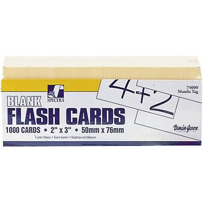 Blank Flash Cards, 2 x 3, Manila for Grades K+, 1000 Pack (PAC74000)