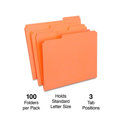 Staples Reinforced File Folder, 1/3-Cut Tab, Letter Size, Orange, 100/Box (ST508929-CC)