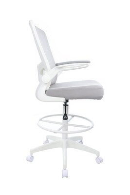 Boss Flip Arm Mesh/Fabric Stool with Footrest and Lumbar Support, Gray/White (B16366WT-GY)