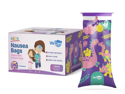 WeCare Dinosaurs Kids' Disposable Emesis Bag for Nausea and Motion Sickness, Multicolor (WC-EMES-D-5)