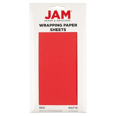 JAM Paper Wrapping Paper Sheets, 25 x 20, Red, 6/Pack(2770135262RE)