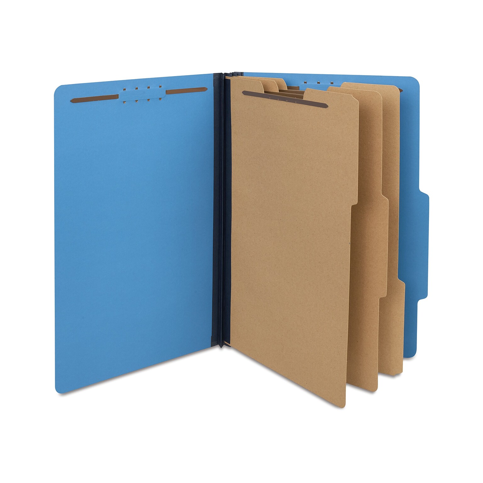 Quill Brand® 2/5-Cut Tab Pressboard Classification File Folders, 3-Partitions, 8-Fasteners, Legal, Blue, 15/Box (7-45026)