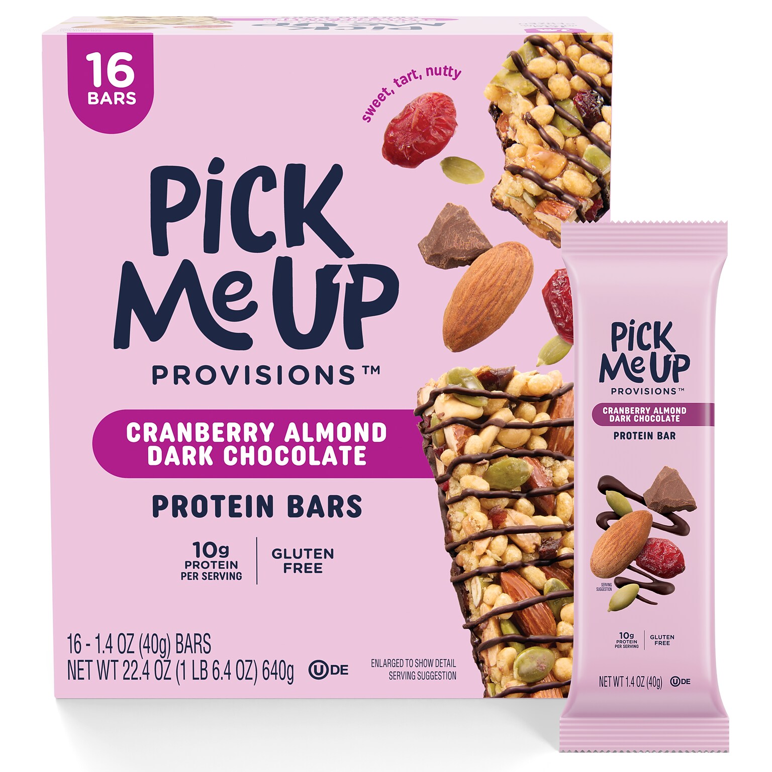 Pick Me Up Provisions™ Gluten Free Cranberry Almond Dark Chocolate Protein Bar, 1.4 oz., 16 Bars/Box (PM63401)