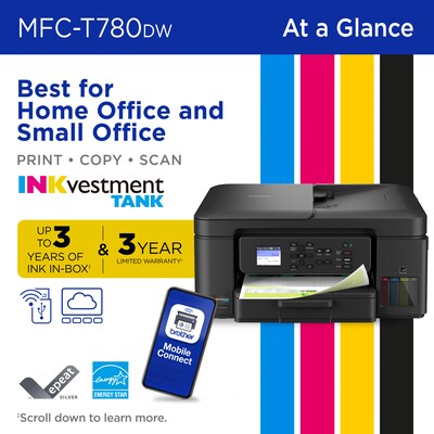 Brother INKvestment Tank MFC-T780DW Wireless Color All-In-One Supertank Inkjet Printer, Best for Home Office
