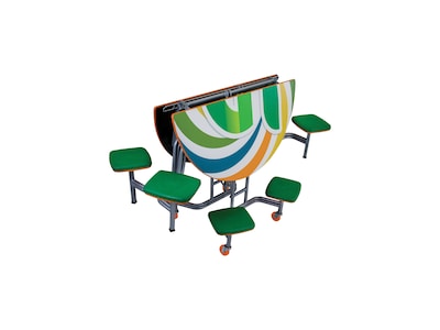 AmTab Round Mobile Cafeteria Table w/ 8 Stools, 60" Diameter, Assorted Colors (MSR608)