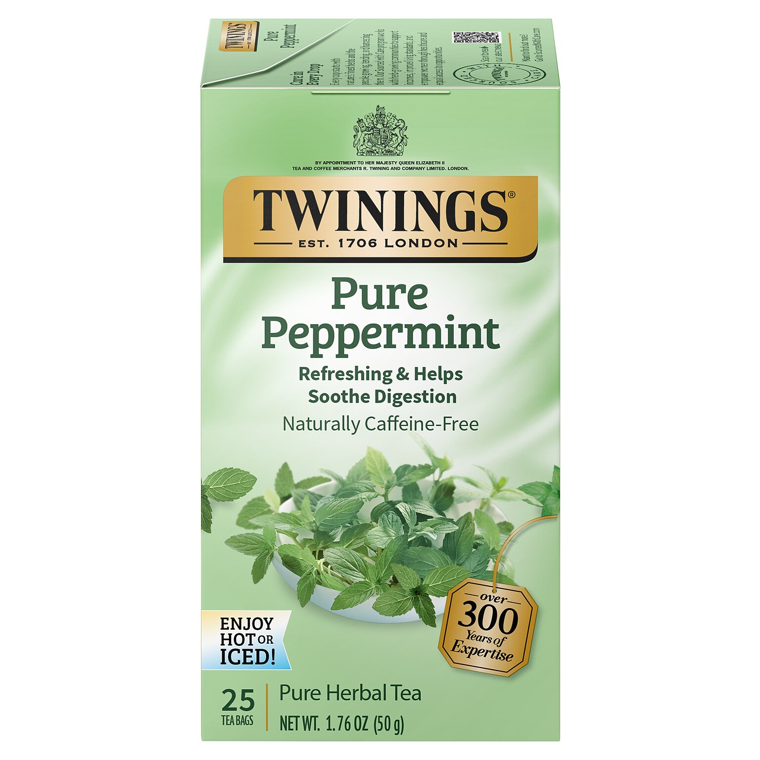 Twinings Pure Peppermint Herbal Tea Bags, 25/Box (TNA51724)