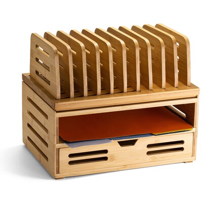 Officemate Bamboo Desk Accessories 2-Compartment Stackable Bamboo Desk Organizer, Natural Wood Grain (71005)
