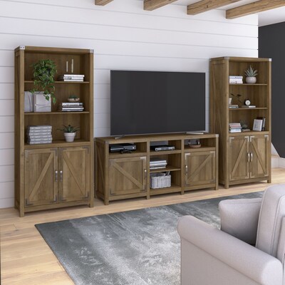 Bush Furniture Knoxville Console TV Stand with 5 Shelf Bookcases with Doors, Screens up to 70, Recl