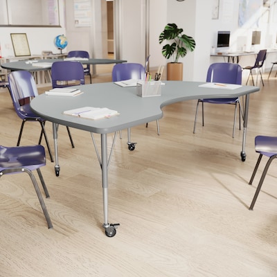 Flash Furniture Wren Kidney Activity Table, 72 x 48, Height Adjustable, Gray Top/Silver Frame (XUA4872KDGYTAC)