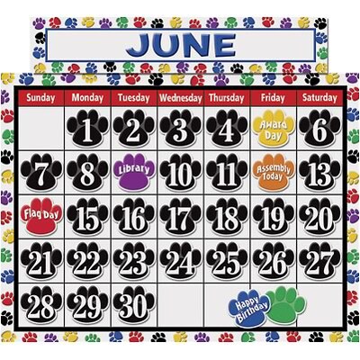 Teacher Created Resources Calendars; Colorful Paw Prints