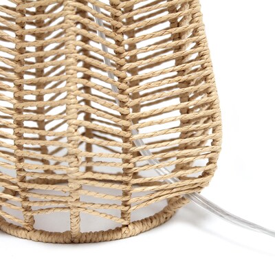 Lalia Home 21" Vintage Rattan Wicker Style Paper Rope Bedside Table Lamp with Fabric Shade, Natural (LHT-4017-NA)