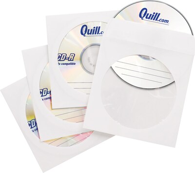 Quill Brand® White Paper CD Sleeves, 100/Pack (33985-QCC)