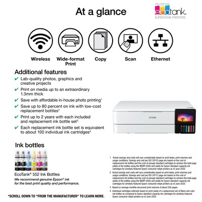 Epson EcoTank Photo ET-8550 Wireless Wide Format Color All-In-One Inkjet Printer (C11CJ21201)