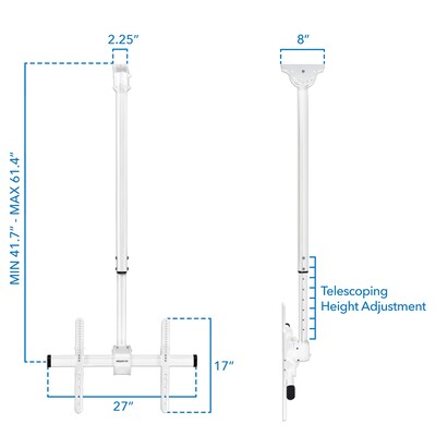 Mount-It! Full Motion Long Extension Ceiling TV Mount for 32"to 70" TVs up to 110 lbs., White (MI-509LWHT)