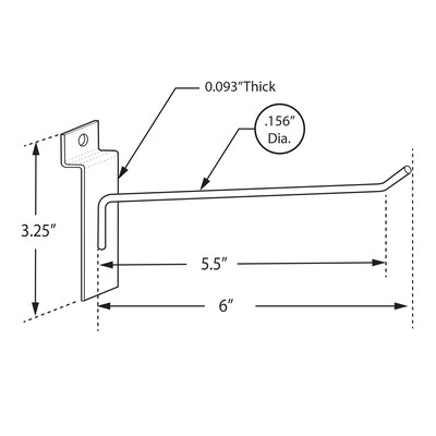 Azar Displays 6 Metal Wire Slat Wall Hook, 50/Pack (SP866)