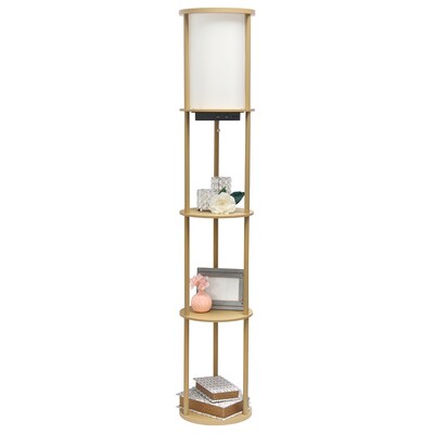Simple Designs Etagere Organizer Storage 62.5" Floor Lamp with 2 USB Charging Ports and 1 Charging Outlet, Tan (LF2010-TAN)