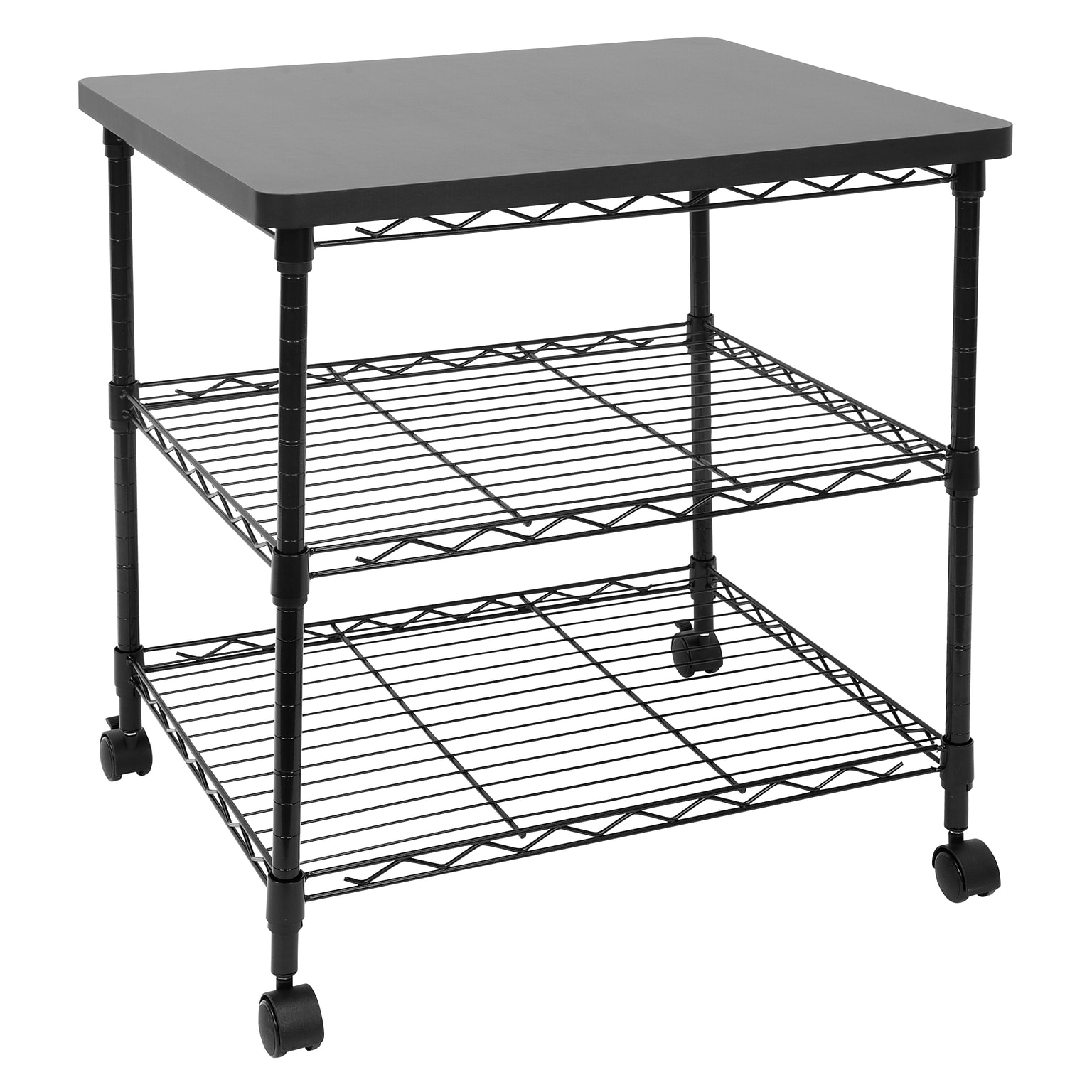 Mount-It! 3-Shelf Steel/Laminate Large Printer Cart with Wheels, Black (MI-7856)